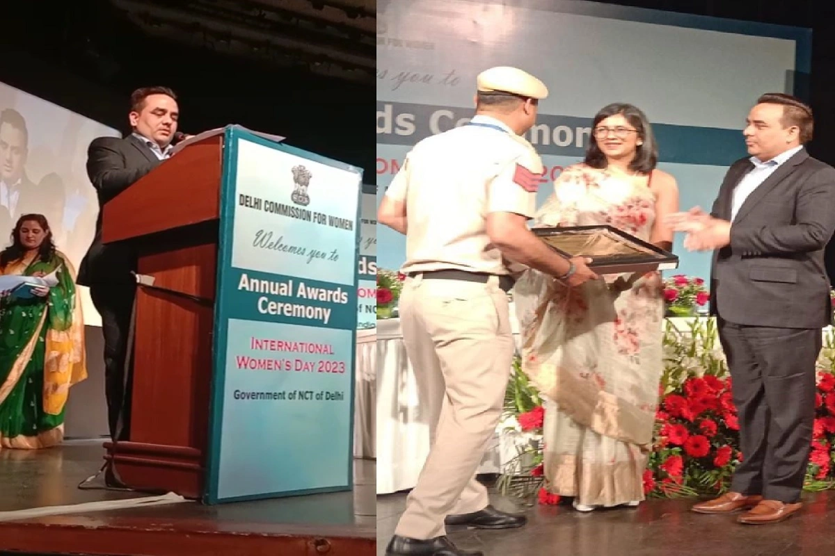 Swati Maliwal and Bharat Express Chairman and Editor-in-Chief Upendra Rai at Delhi Commission for Women's International Women's Day Awards ceremony